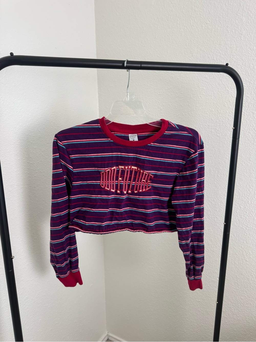 Odd Future Purple and Pink Striped Long Sleeve Crop Tee